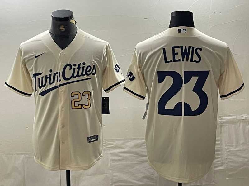 Mens Minnesota Twins #23 Royce Lewis Number Cream Cool Base Stitched Baseball Jerseys